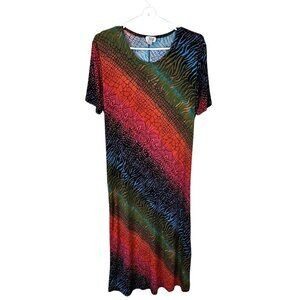 Vintage Jostar Womens Multicolored Short Sleeve Maxi Shimmer Travel Dress Large